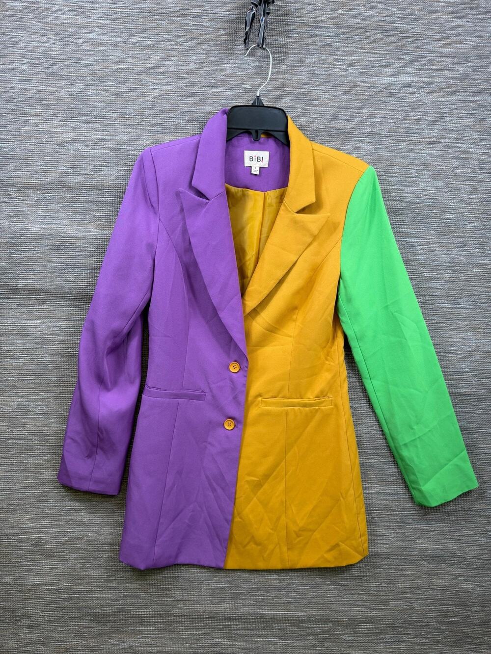 BiBi Blazer Womens Small Multicolor Colorblock Two Button Lined Longline Jacket